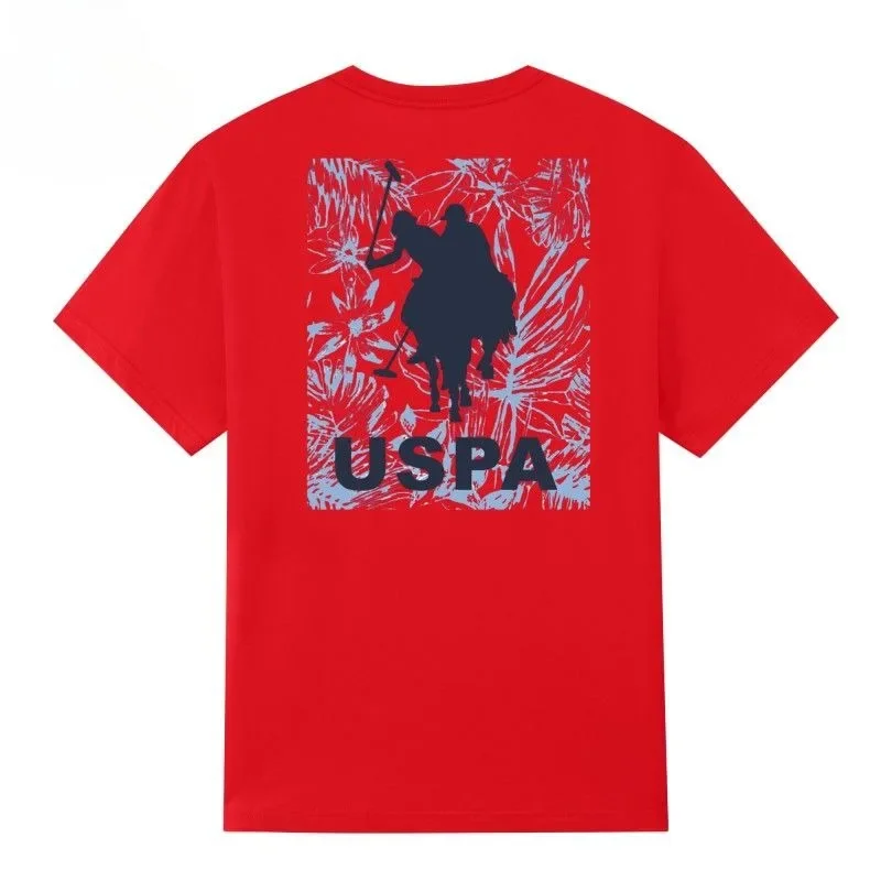 U. S. POLO ASSN. New American Hawaiian Flower Horse Print Comfortable and Versatile Pure Cotton T-shirt for Men and Women