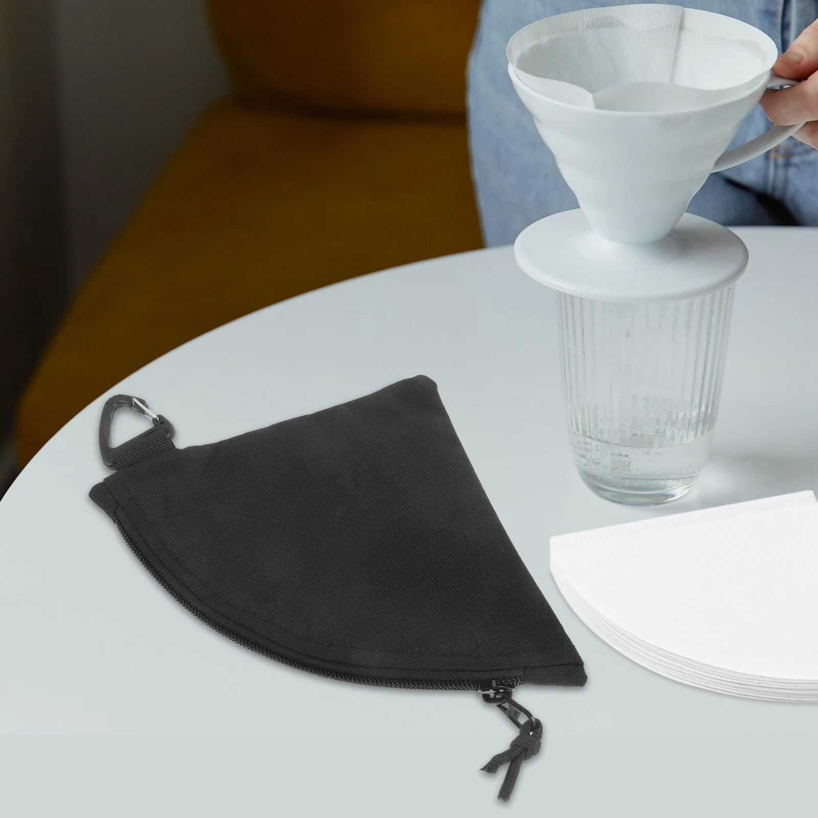 

Hook Storage Bag for Coffee Filter Papers Outdoor Durable Polyester Portable Coffee Filter Carrier Camping Picnic Business