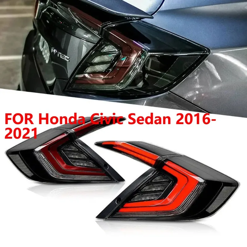 For Honda Civic Sedan 2016-2021 1Pair LED Sequential Turn Signal Tail Lights Smoke Brake Lamps Plug and Play
