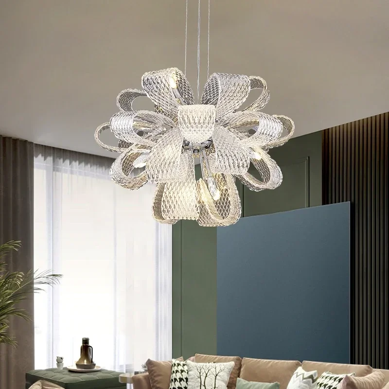 Lampe LED suspendue moderne en verre en forme de fleur pour salon, luminaires décoratifs de plafond intérieur de salle à manger.