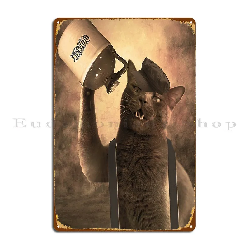 Whiskey Runner Speakeasy Cat Metal Plaque Wall Mural Garage Create Garage Character Tin Sign Poster