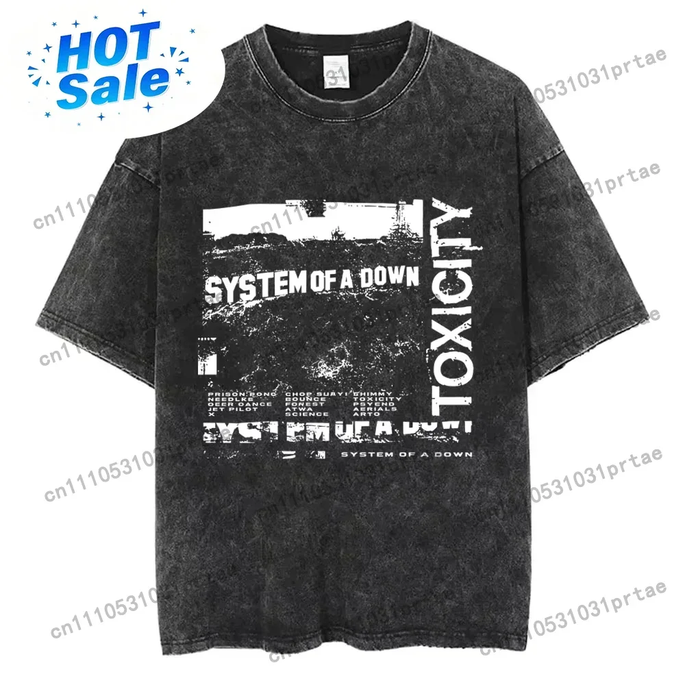 System of A Down Toxicity Album Graphic Washed T-shirts Men Women Rock Oversized T Shirt Male Vintage Alternative Metal Black