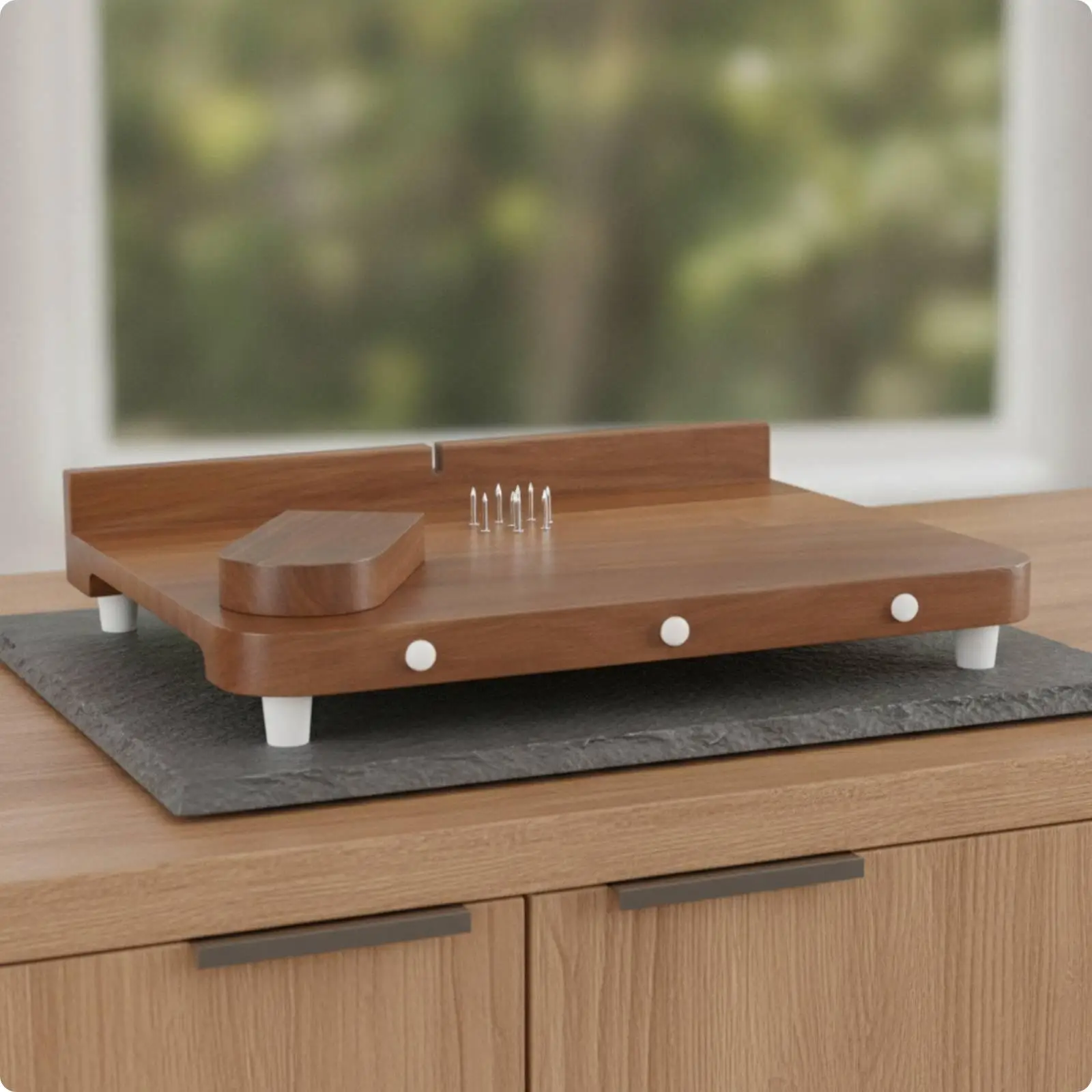Wooden Kitchen Cutting Board with White Non Slip Feet and Raised Back Stop for Secure Meal Prep Chopping Board