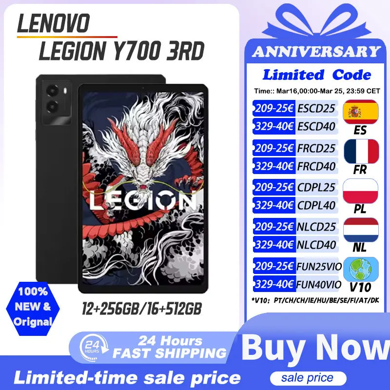 Version CN Lenovo Y700 légion 3rd Snapdragon8 Gen3 Android 8.8 pouces 2560*1600 165Hz 6550mAh Wifi TB321FU tablette de jeu 2025