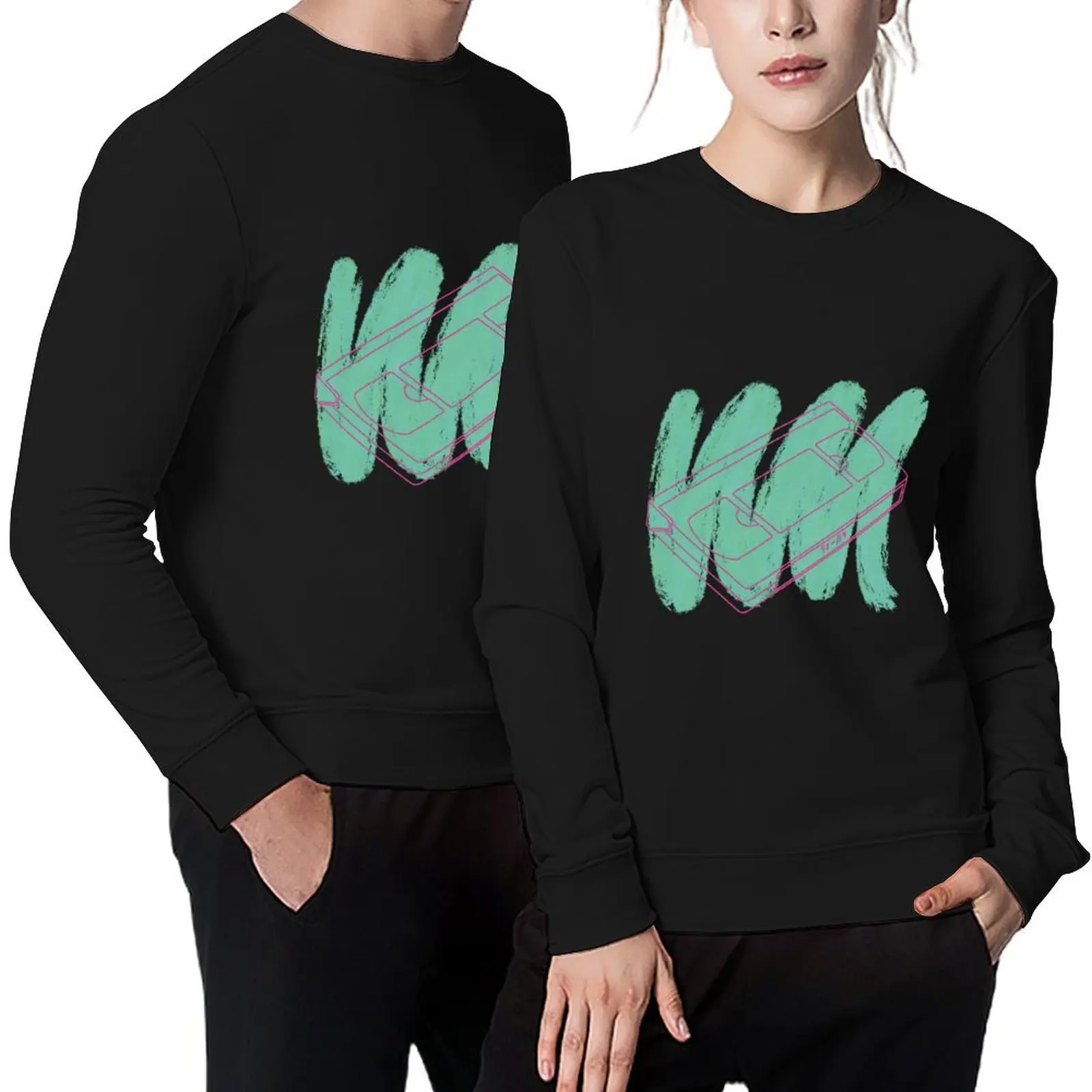 

Retro VHS - pink & green Pullover men's coat autumn japanese style blouse hooded sweatshirts