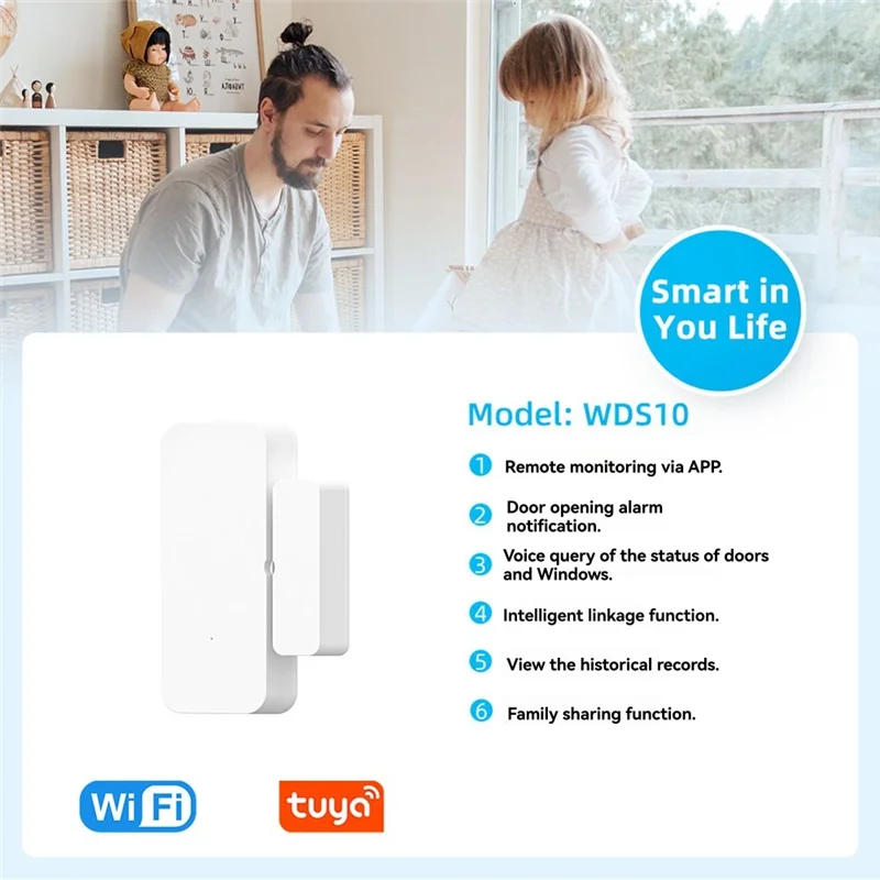 B24B TUYA WIFI Enabled Smart Sensor For Door And Window, Wireless Alarm System For Home Security