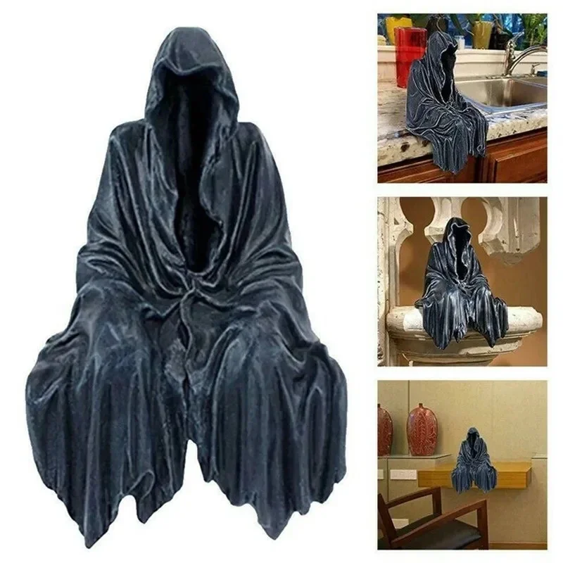 New Black Grim Reaper Statue Thrilling Robe Nightcrawler Resin Desktop Figurine Ornaments Horror Ghost Sculpture Decorations Toy