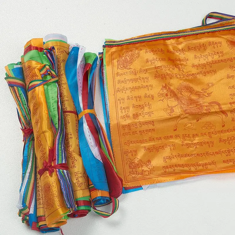 2026 Religious Tibetan Buddhist Supplies Colour Print Prayer Artificial Silk Tibet Lung Ta Scriptures Garden Flags Decoration