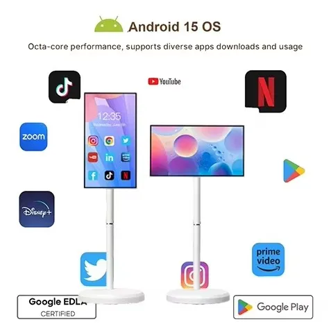 Portable Indoor 32Inch Android Moving Smart WiFi Touch Screen Floor Standing Smart TV Lcd Education Digital Signage