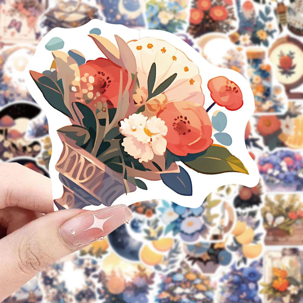 10/30/50 قطعة الرجعية غامضة القمر زهرة ملصقات الشارات الجمالية ل لوح التزلج الهاتف المحمول حقيبة DIY بها بنفسك الكرتون ملصق حزمة