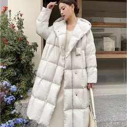 Piumino da donna invernale da donna bianco piumino d'oca bianco da donna lungo spesso caldo piumino Parka ampio con cappuccio design chic capispalla