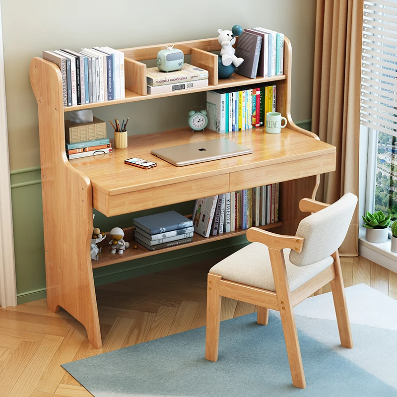 

Настольный книжный шкаф из массива дерева, 1-метровый письменный стол с выдвижным ящиком, студенты в скандинавском минималистском стиле
