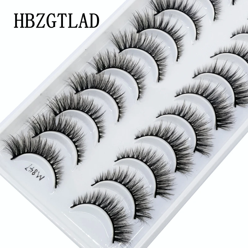 HBZGTLAD 10 pairs Eyelashes 3D Natural False Lashes Fluffy Soft Cross Fake Lashes Wispy Natural Long Eyelash Extension Makeup