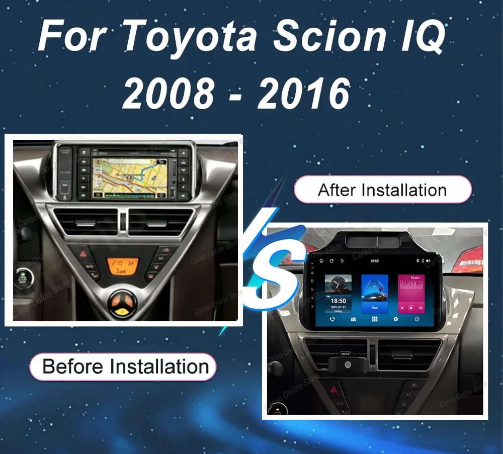 Android 16 Carplay Auto For Toyota Scion IQ 2008 -2016 Car Bluetooth Radio Multimedia Video Player Navigation GPS Touch Screen