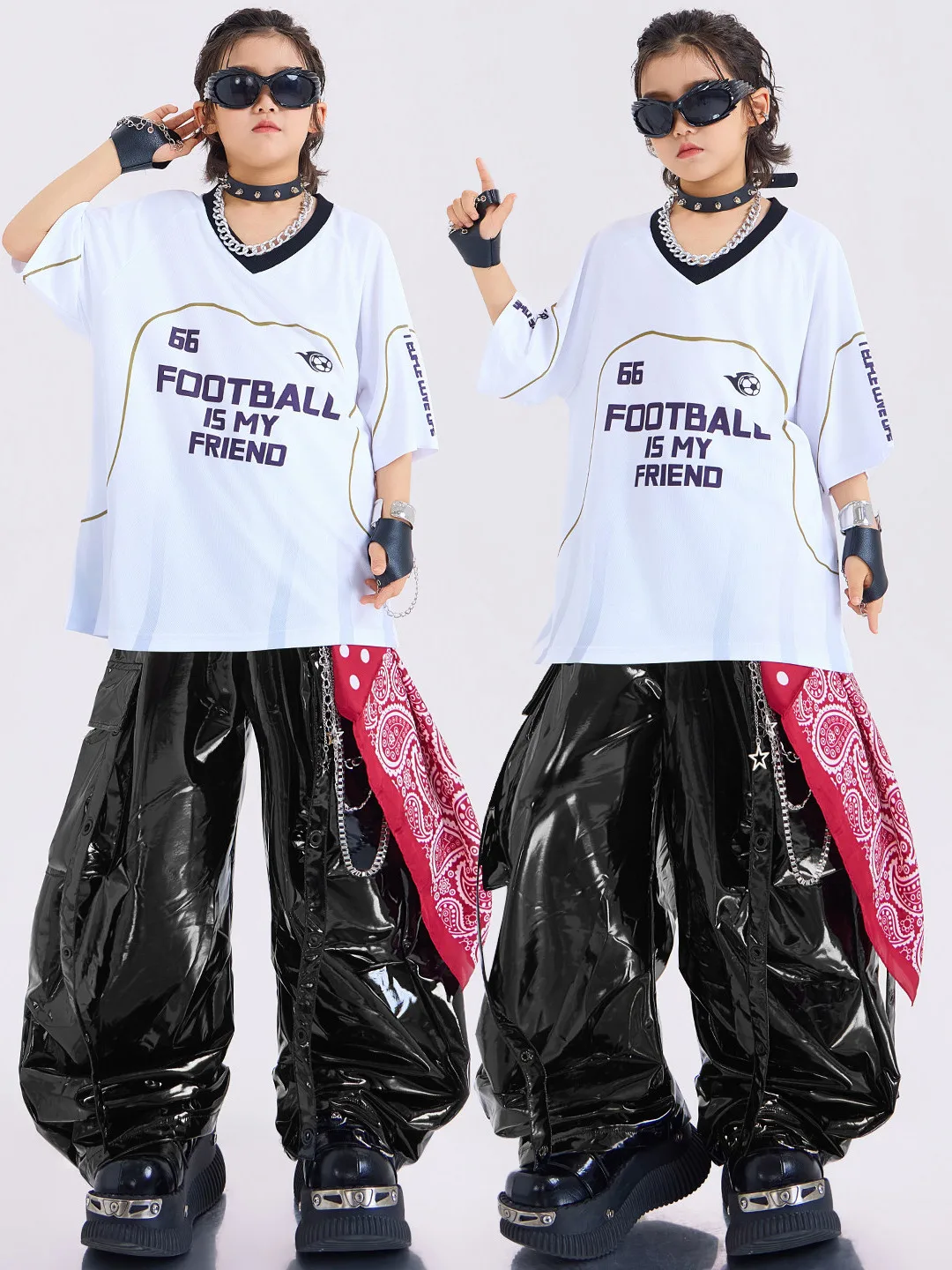Conjunto de Roupa de Dança de Rua Hip Hop para Crianças, Manga Curta, Couro Brilhante, para Meninos e Meninas, Roupa da Moda,...