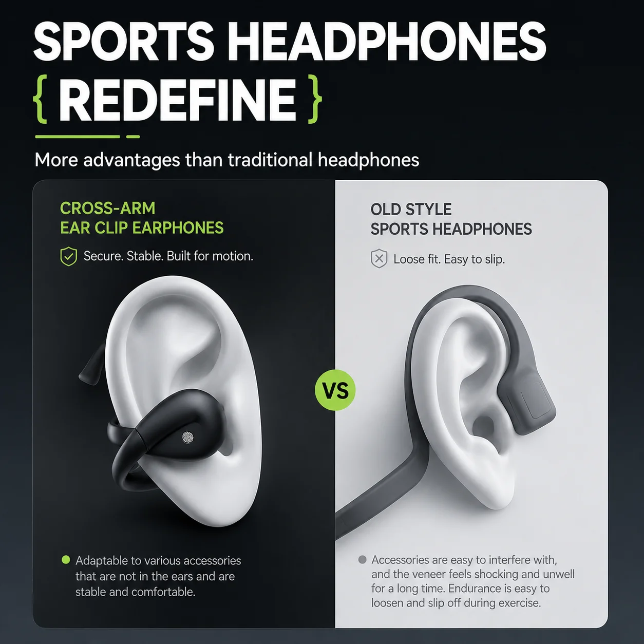 Sports Earphone Hook - Acer OHR555 Unique Cross Arm Open