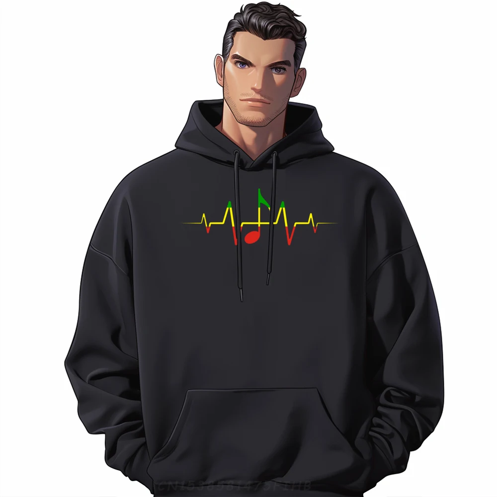 Rasta Reggae Music Note Heartbeat Ekg Graphic Pullover Hoodies Men Polyester Mens Gifts Hip Hop