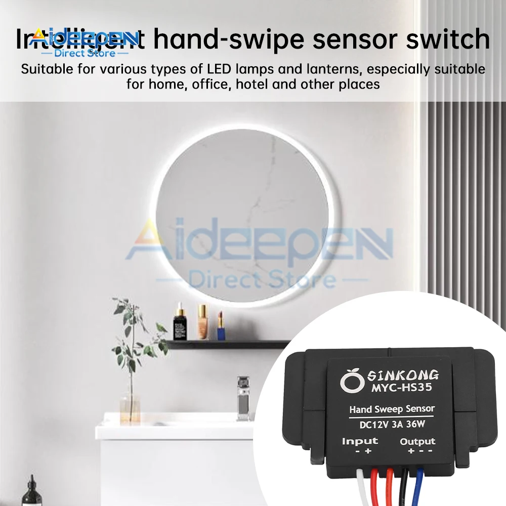 Mirror Hand Scan Dimmer Sensor Switch Bathroom Mirror DC 12V 3A 36W Makeup LED Infinite Dimming Mirror Switch