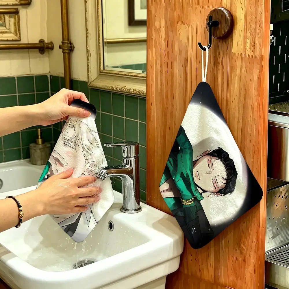 

Manhwa Roses and Champagne Polyester Cotton Hanging Hand Towel, Super Absorbent Hand Wiping Towel for Daily Household Use