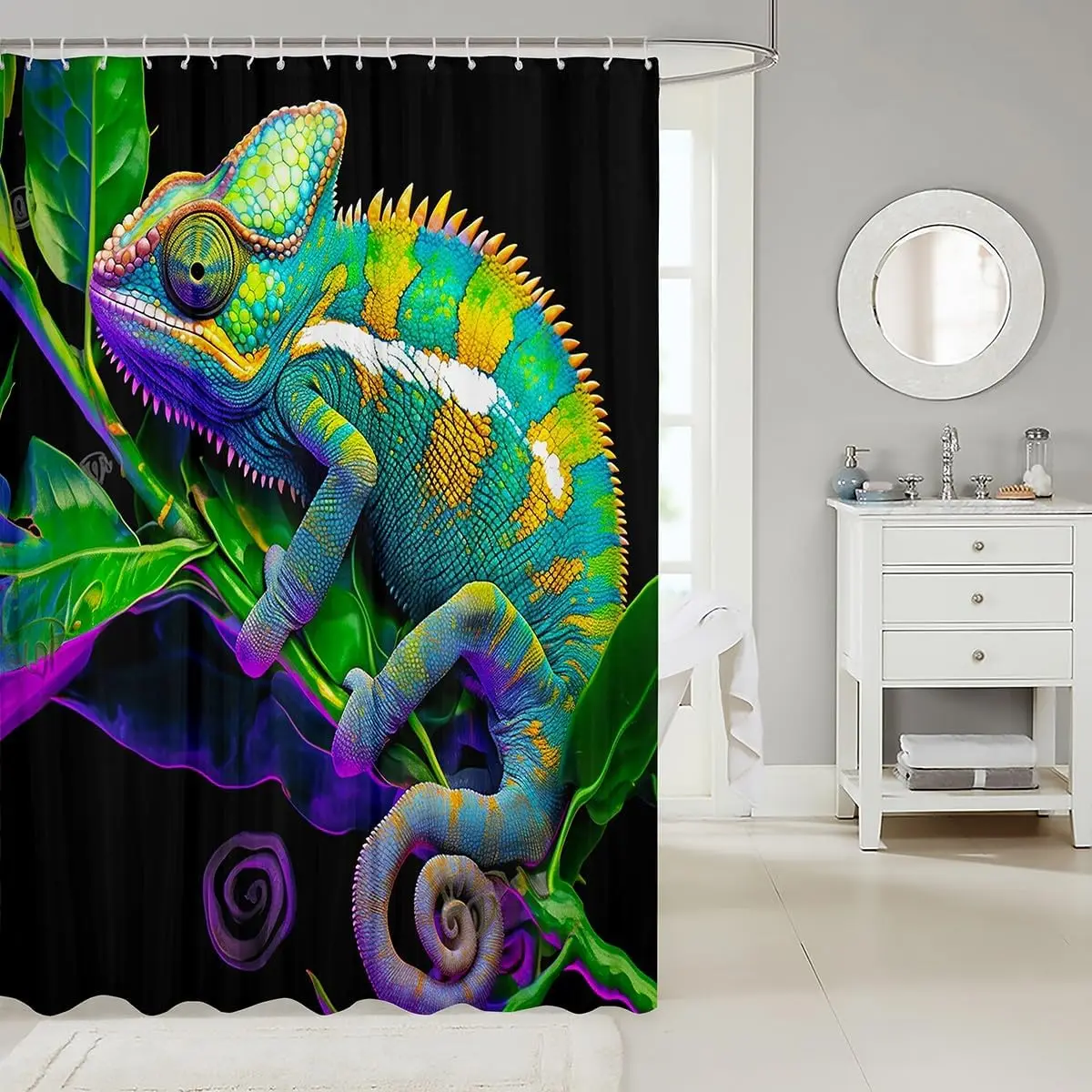 Tropical Lizard Jungle Shower Curtain Bath Decor Waterproof Polyester Shower Liner Unique Vivid Exotic Print Bathroom Accessorie