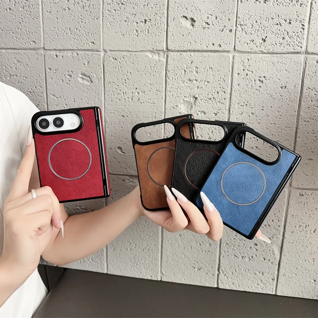 Retro PU Leather Hinge Full Protection Shockproof For MagSafe Magnetic Phone Case For Apple iPhone Ultra 18 Fold Hard Cover