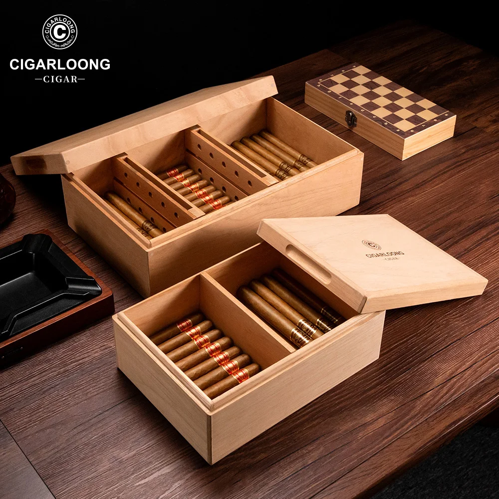 CIGARLOONG-Cigar Box, Moisturizing, No Paint Box, Large Capacity, Cedar Wood, Wooden Cigarette Case, Humidor CLA-23DEP