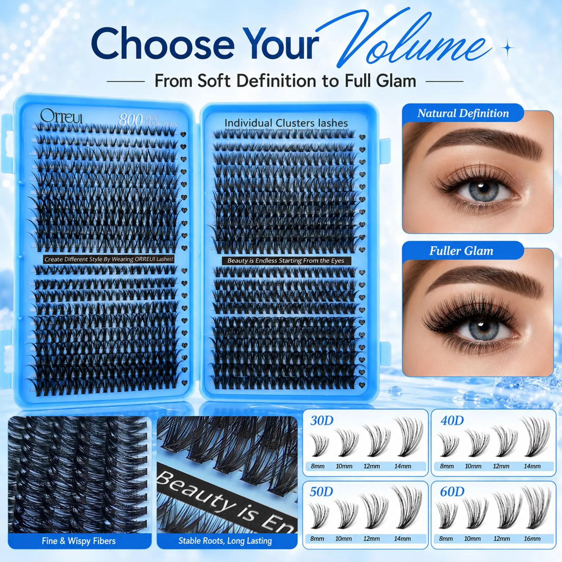 Large-capacity DIY single-cluster segmented false eyelashes 800 PCS set