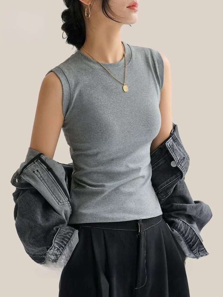 Women's round Neck Strap Vest 95 Cotton Sleeveless Top Summer Spring Outerwear Inner Match Fatigue Concealment Base Layer