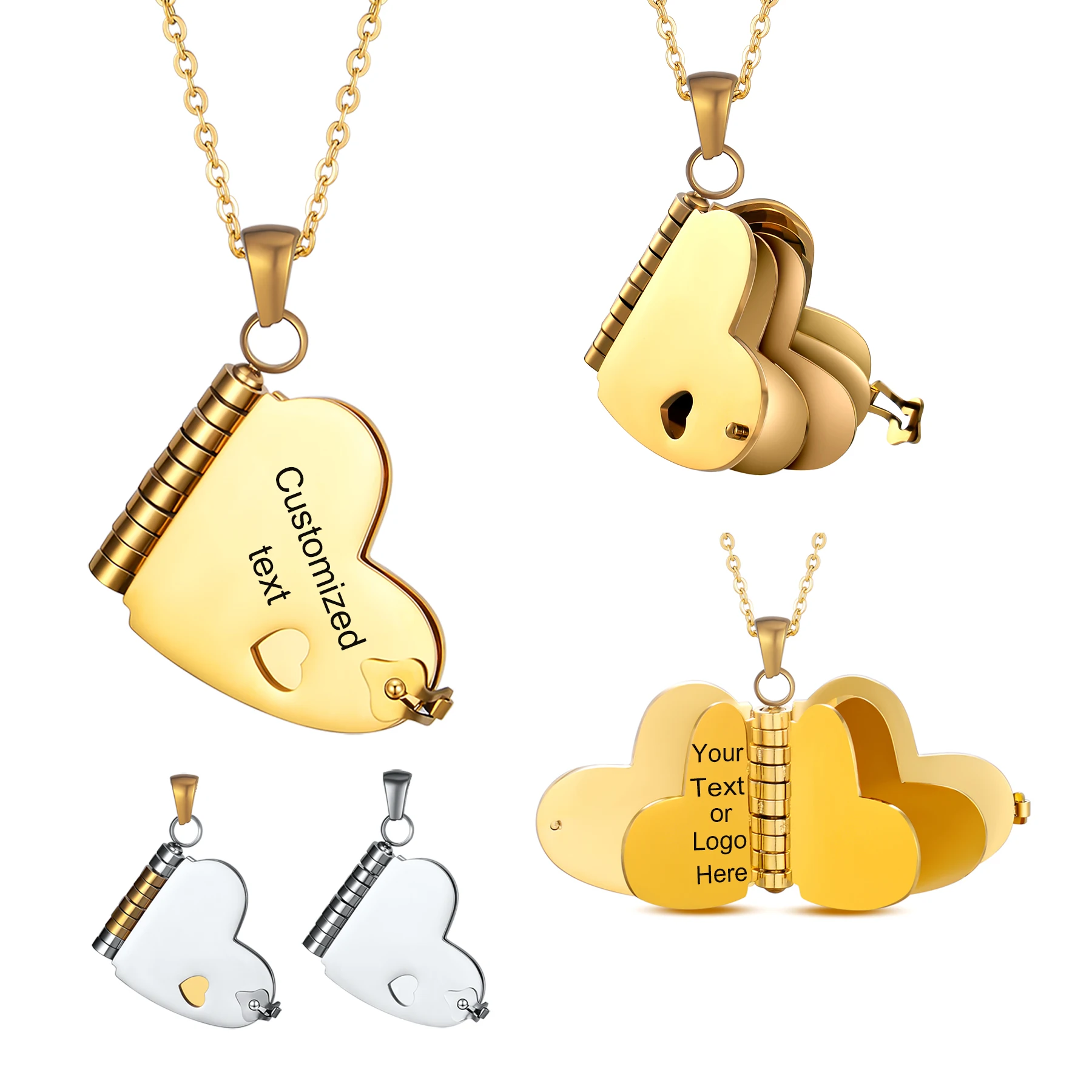 

Ожерелье с подвеской в виде книги из нержавеющей стали в форме сердца, индивидуальное сообщение с текстом, открывающаяся многостраничная книга, слова, персонализированные ювелирные изделия, подарок