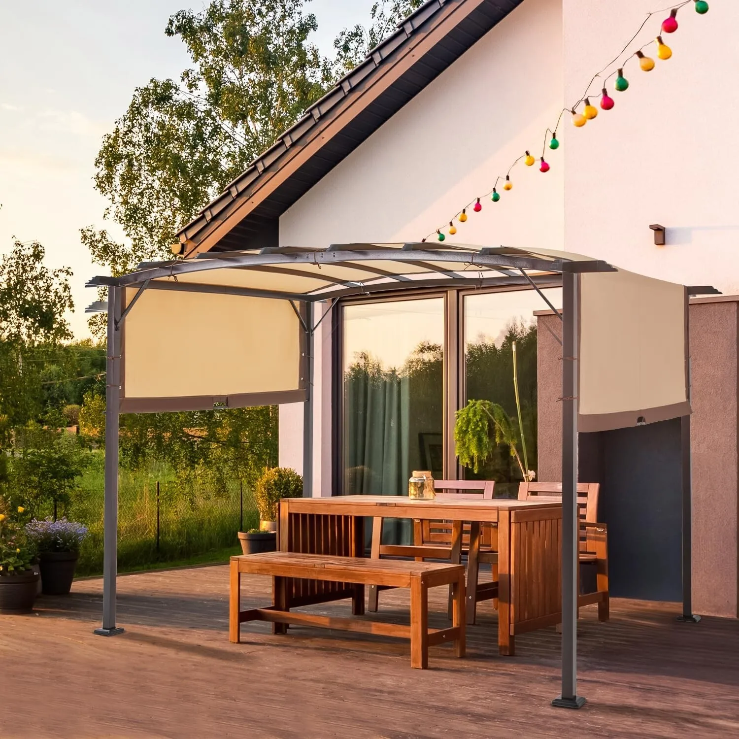 

12 x 9 Ft Outdoor Pergola Gazebo Retractable Metal Frame Canopy Shade
