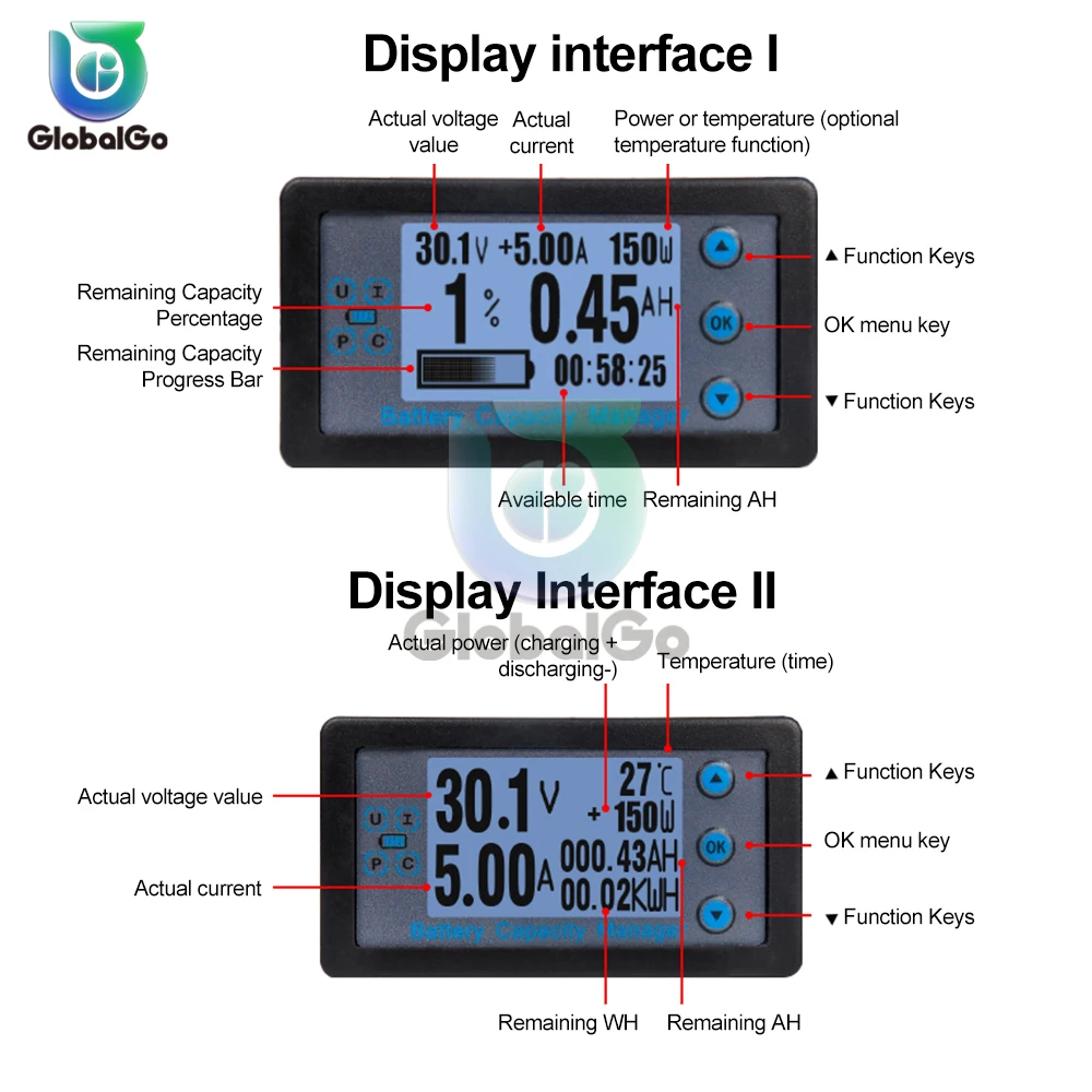 VA9210 DC8-120V Digital Voltmeter Ammeter Battery Capacity Indicator Hall Coulomb Meter Tester Power Detector Energy Test Meter