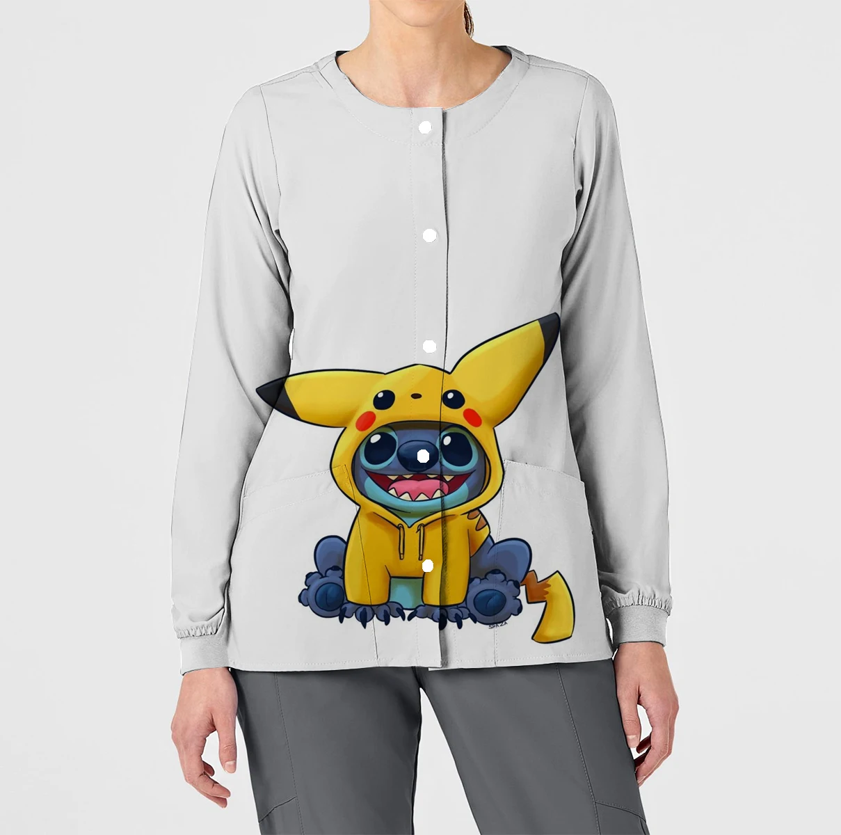 Pokemon Print Spring and Autumn Pet Shop PET Shop Dental Work Clothes Long Sleeve Pocket Cardigan Nursing Clothes