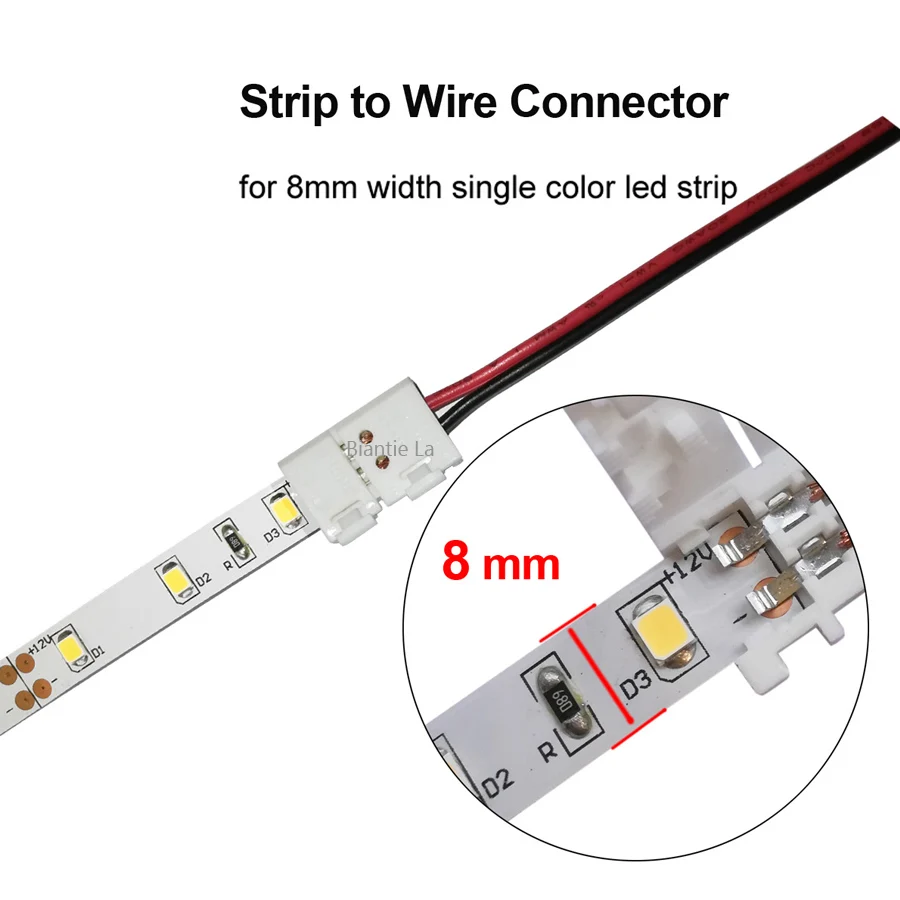 2 Pin 8mm LED Strip Connector Extension Wire Terminal for SMD2835  3528 Tape Lights Fixed Clamp Clips