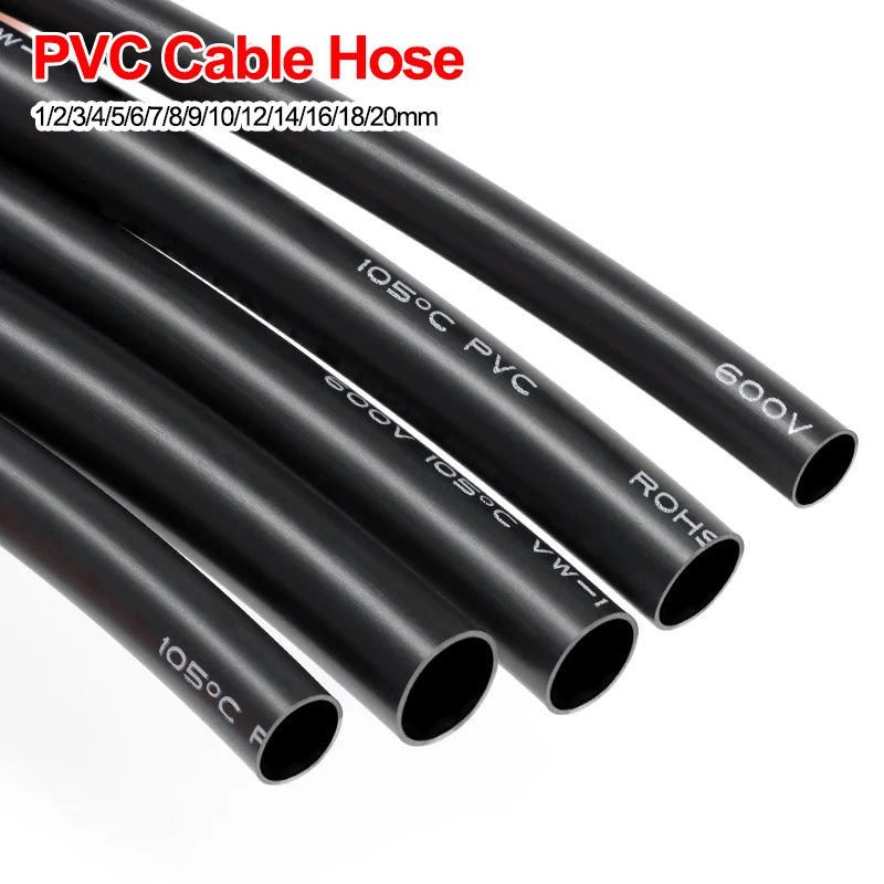 3m-10ft Soft PVC Cable Hose Black Diameter 1mm -~20mm Non-shrink Temperature Resistant 600V PVC Insulated Protective Wire Pipe