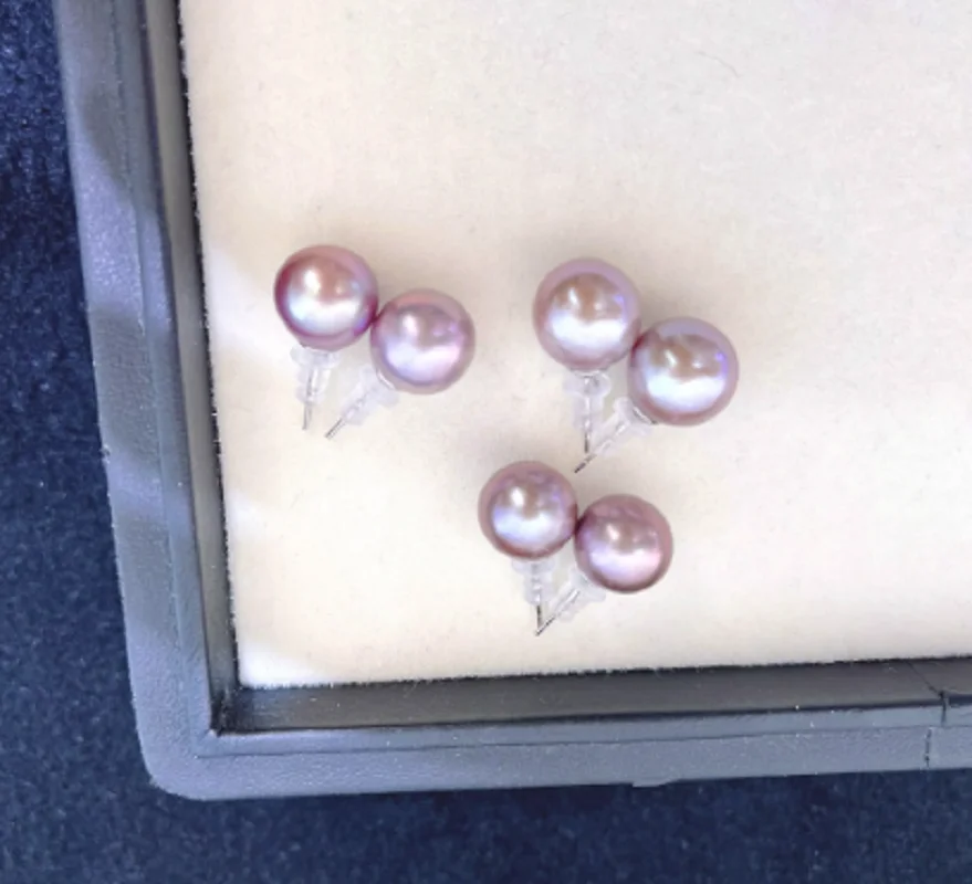 Classic AAAA 9-10mm 10-11mm Natural South  Sea Round Purple Pearl Earrings 925s