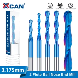 XCAN CNC Router Bits  3.175mm Shank Spiral Milling Cutter 2 Flute Carbide Ball Nose End Mill For Aluminum Metal Milling Tool