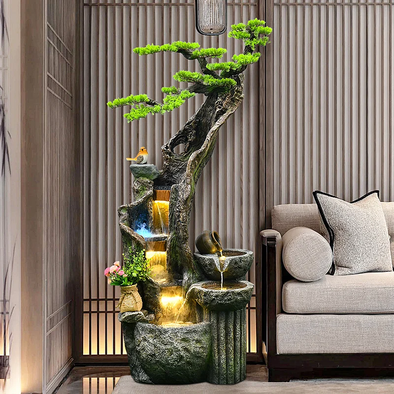 Zen Lucky Feng Shui Outdoor/Indoor Water Curtain Wall Decorative Resin, Indoor Fountain Fiberglass Garden Water Feature
