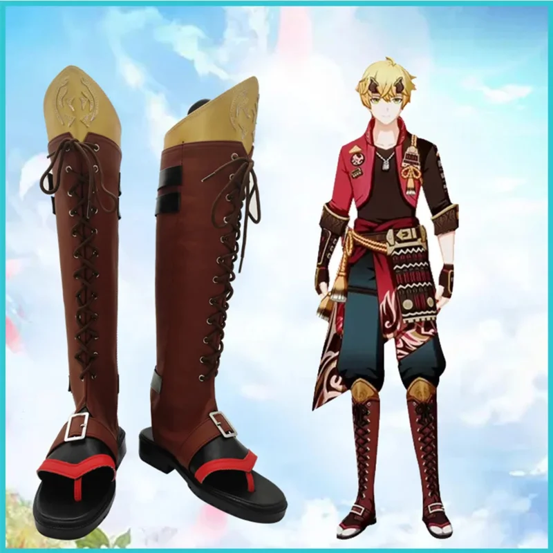 Sepatu boot Cosplay Genshin Impact Thoma Cosplay Aksesori kostum Halloween buatan khusus