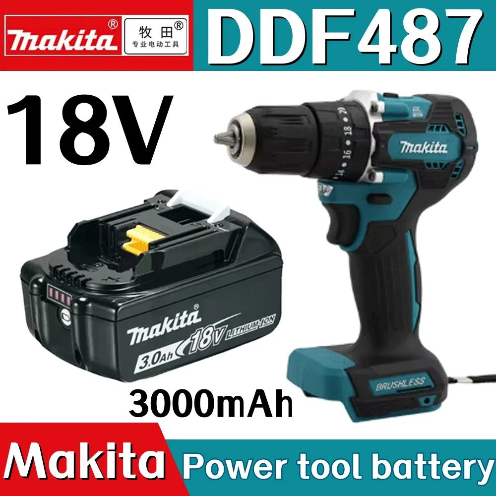 Makita DDF487 Electric Screwdriver Driver Drill 18V Brushless Variable Speed Brushless Motor Impact Power Tools Power Drill