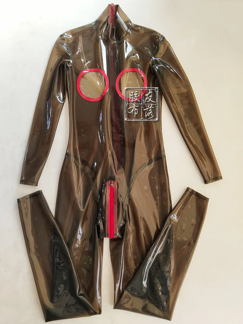 

Women's Transparent Black Latex Tights Open Chest with Back Zipper Customized