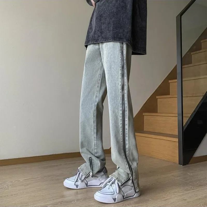 

With Pockets Man Cowboy Pants Zipper Denim 2025 Fashion Trousers Cotton Classic Xs Grunge Y2k Vintage Korean Goth Jeans for Men
