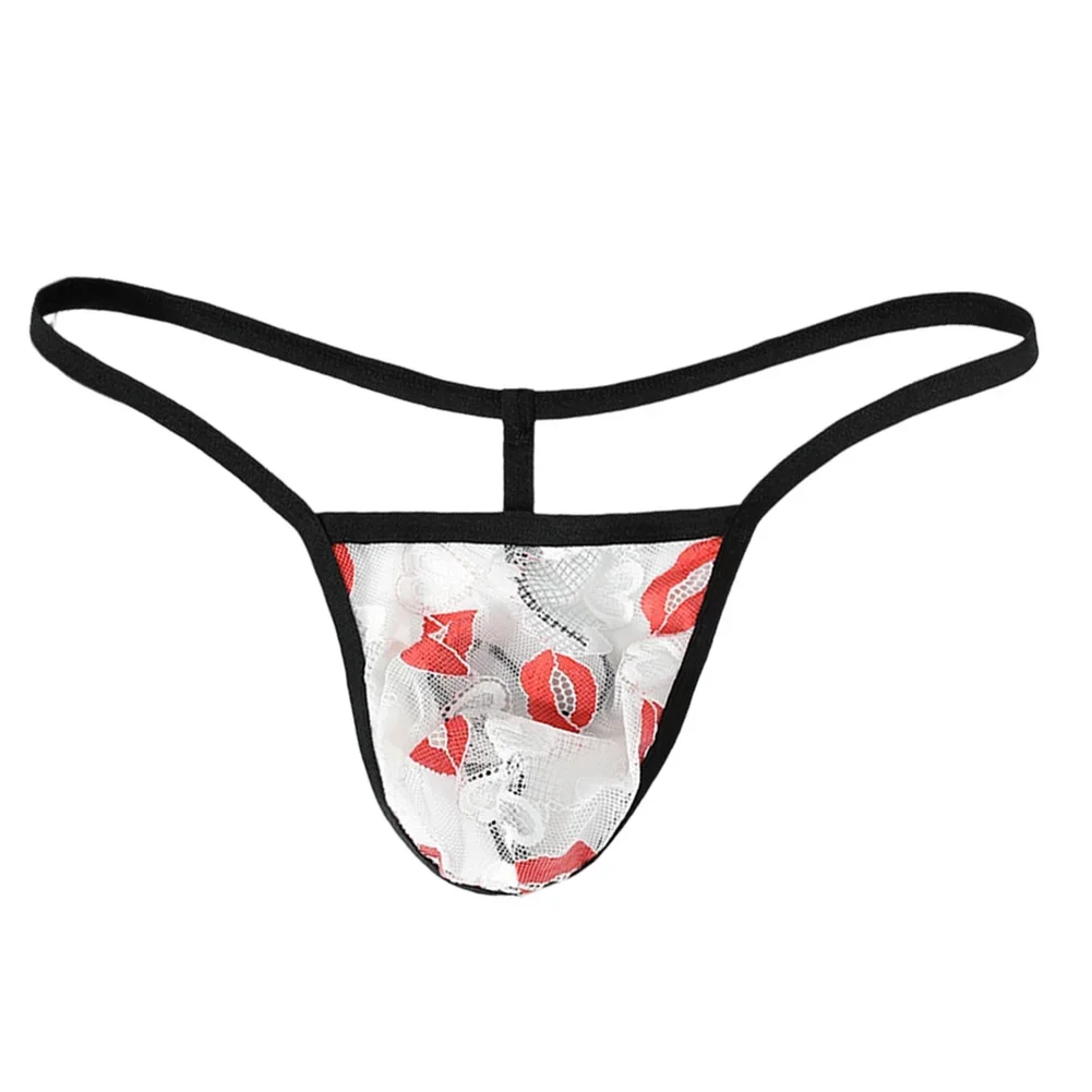 Men's Sheer Lip-Print Thong Lingerie Adult Erotic Game T-Back Underwear See-Through G-string Gays Erotic Open Buttocks Underpant