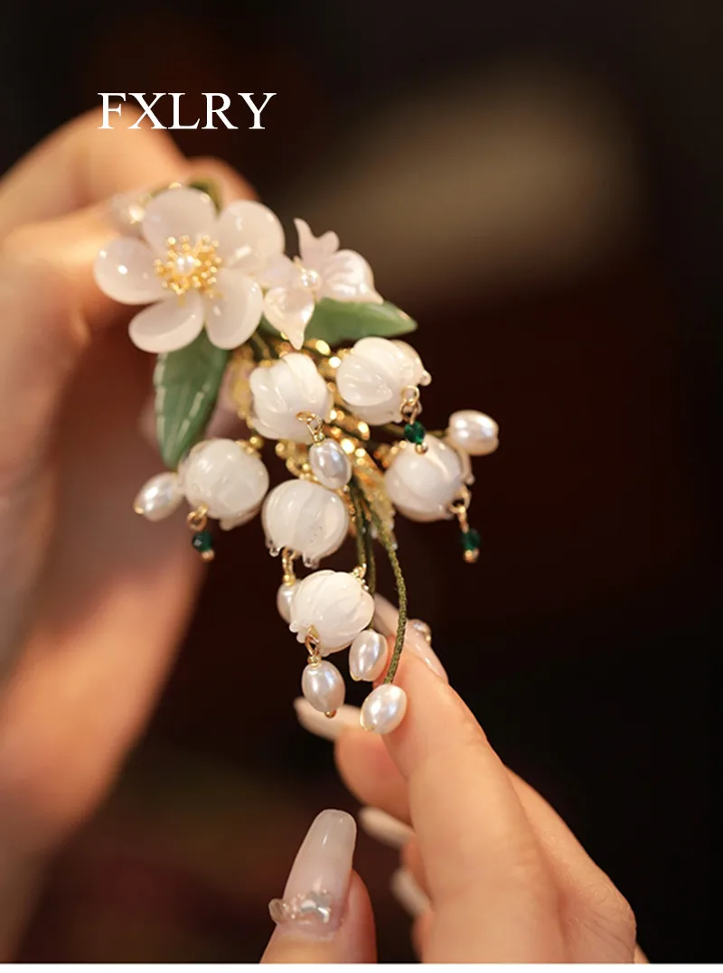 FXLRY Original Design Handmade Ancient Style Headdress Lily Of The Valley Hairpin Side Clip