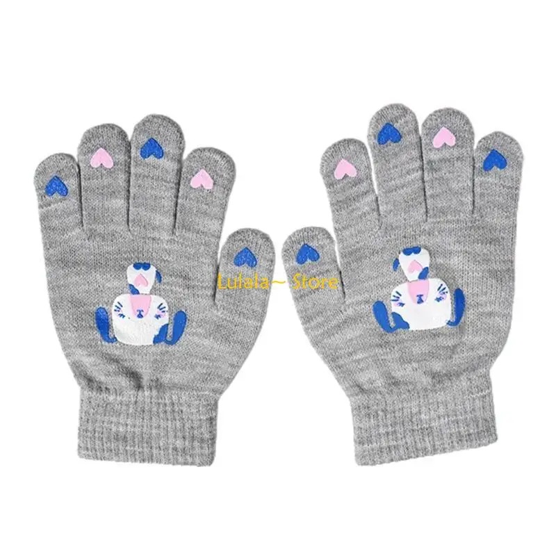 

Y4QA Crochet Mittens with Cartoon Pattern Thick Mitten Winter Warm Knitted Gloves