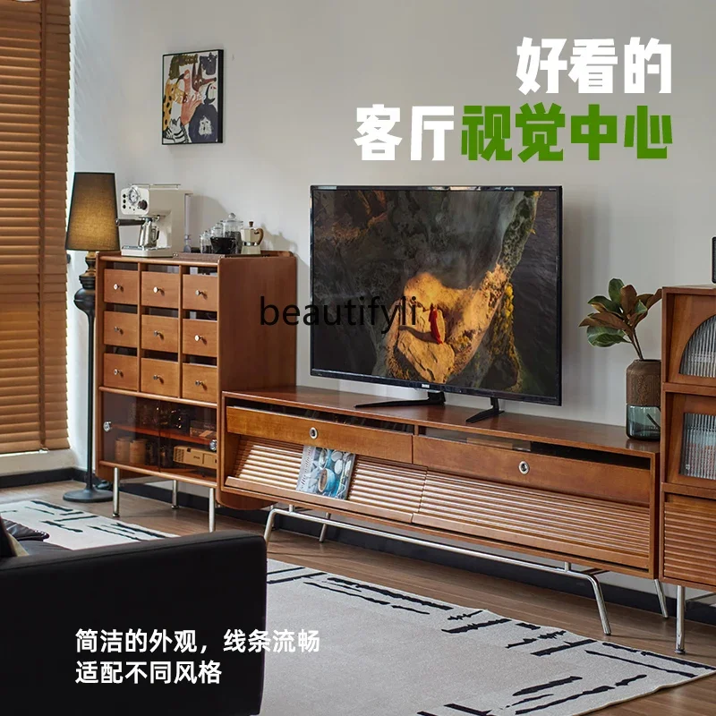 

yj58 TV cabinet storage storage integrated French floor boxwood retro