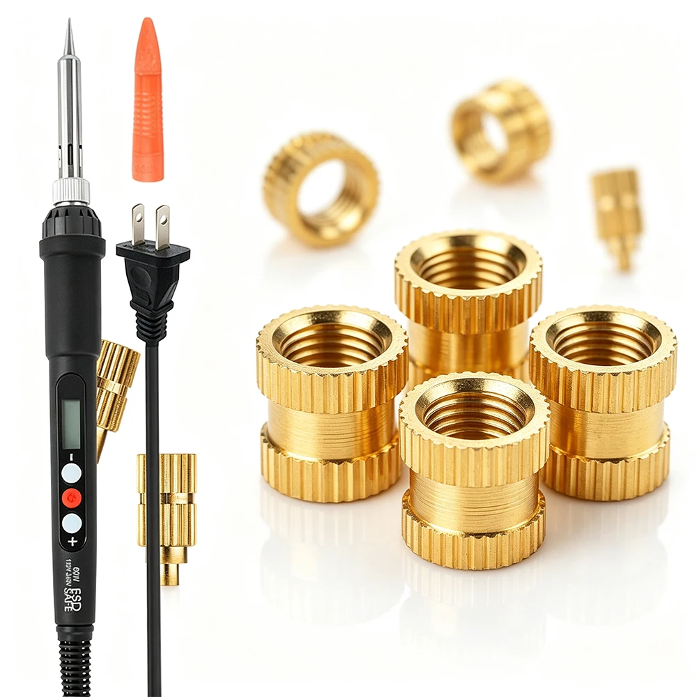 Heat Set Threaded Insert Tool M3 Brass Nut 60W Digital Soldering Iron for 3D Printing Plastic ABS PLA PETG Injection Molding DIY