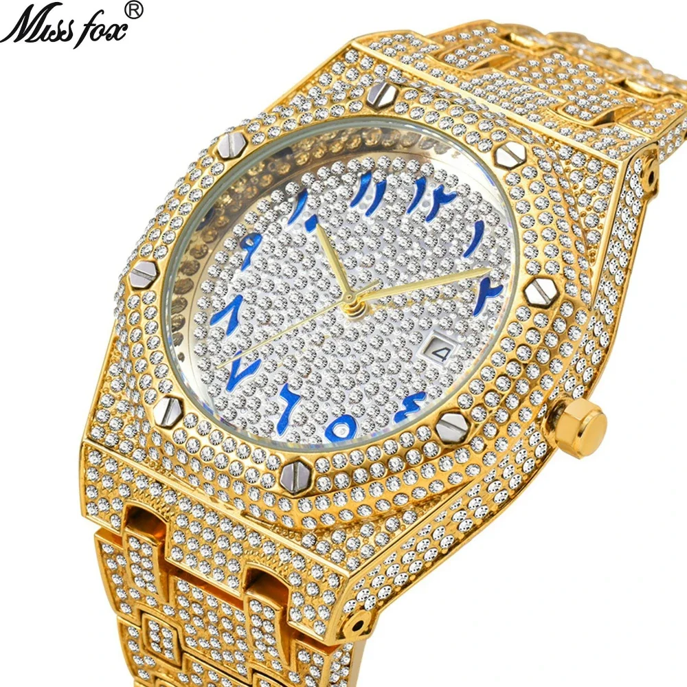 Hip Hop Brand MISSFOX Iced Diamond Waterproof Dress AAA Quartz Wristwatch Man Reloj Hombre 2023 Hot