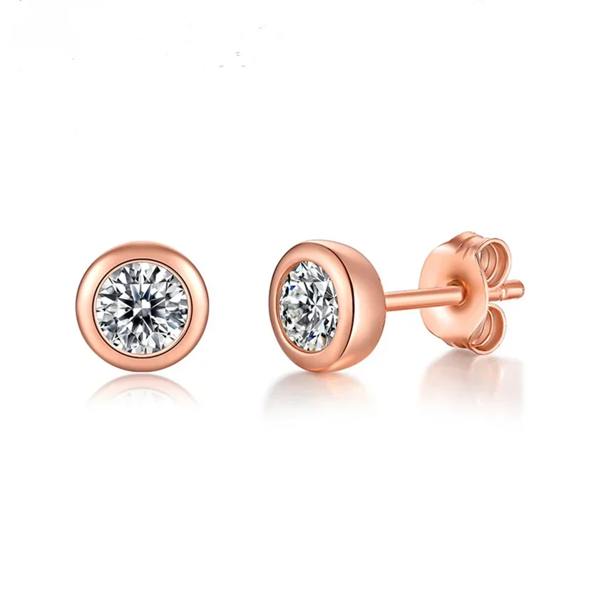 

0.5ct Round Cut Moissanite Diamond S925 Sterling Silver Fashion Personality Rose Gold Stud Earrings Women's Jewelry