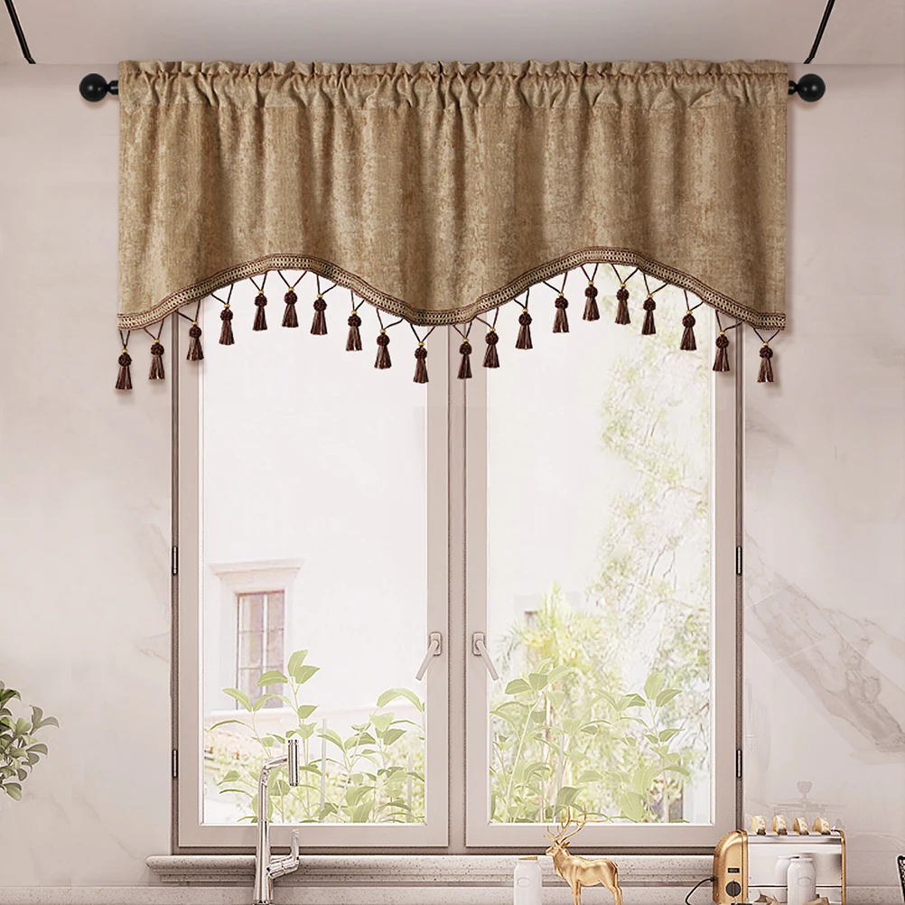 1 Pc Europese Minimalistische S-Vormige Valance Met Kwastjes, Moderne Soild Color Wave Valance Voor Het Kamerraam En Deurdecoratie