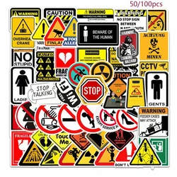 50/100pcs Cartoon Warning Sticker Prohibition Dangerous Laptop Car Skateboard Guitar Refrigerator Motorcycle Classic Toy Decal